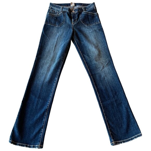 Vintage 90s / Y2K JNCO Dark Wash Distressed Bottom Straight Leg Jeans - Picture 2 of 14